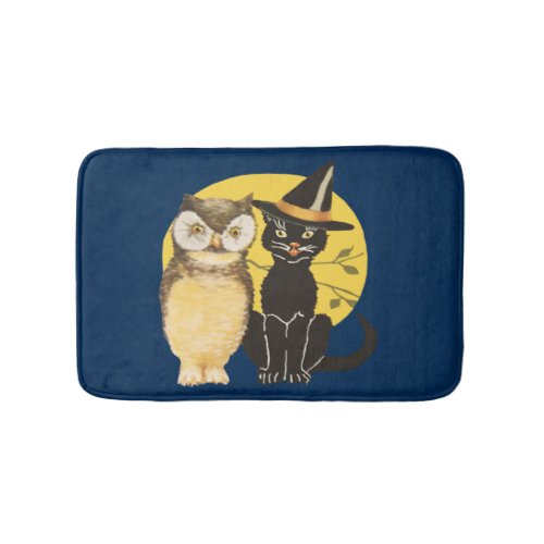 Vintage Owl And Black Cat Bath Mat