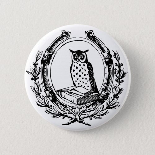 Vintage Owl and Book Bookplate Button