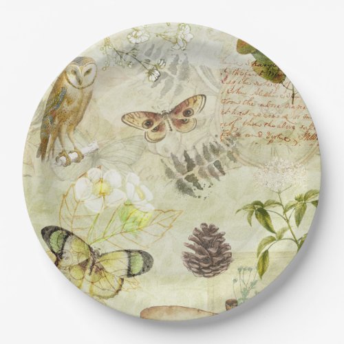 Vintage Owl And Butterfly Pattern  Paper Plates