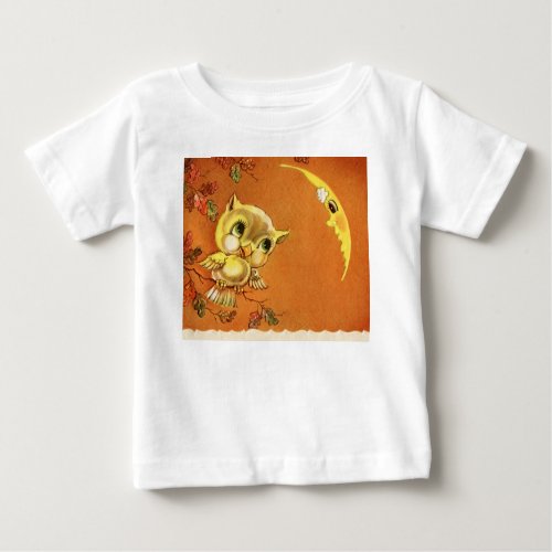 Vintage Owl And Moon Baby T_Shirt