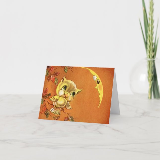 Vintage Owl and Moon Card (Front)