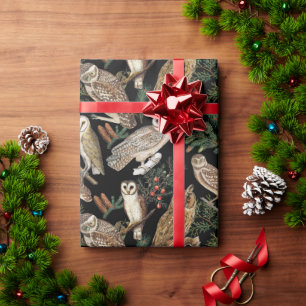 Vintage Owl and Pine Tree Wrapping Paper