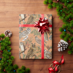 Vintage Owl and Pine Tree Wrapping Paper