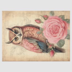 Vintage Owl and Pink Roses Decoupage Tissue Paper