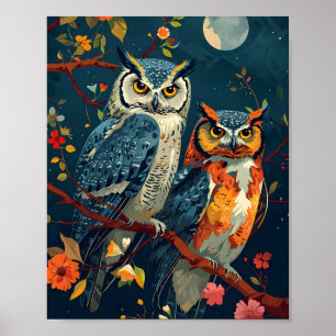 Vintage owl art poster