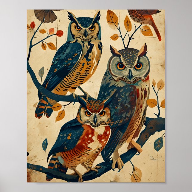 Vintage Owl art Poster (Front)