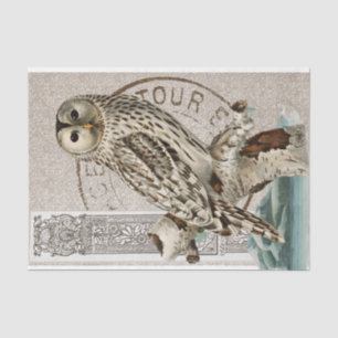 Vintage Owl Bird Brown Decoupage French Postmark Tissue Paper