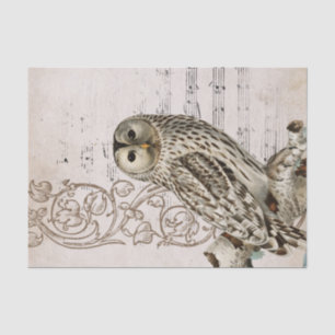 Vintage Owl Bird Music Scroll Vines Parchment Tissue Paper