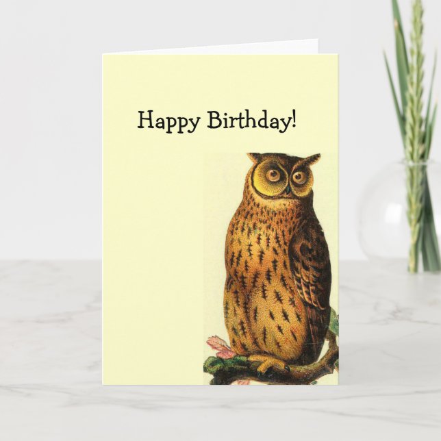 Vintage Owl Birthday Card (Front)