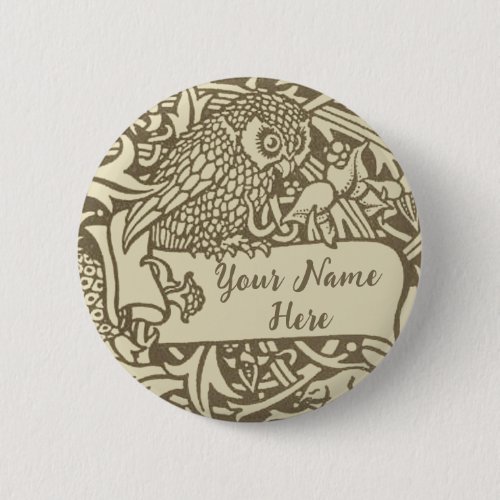 Vintage Owl Bookplate Arts and Crafts Walter Crane Button