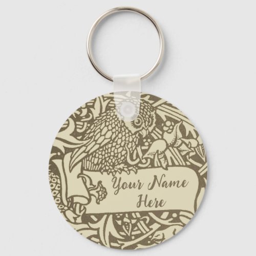 Vintage Owl Bookplate Arts and Crafts Walter Crane Keychain