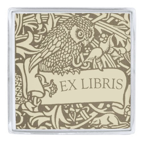 Vintage Owl Bookplate Arts and Crafts Walter Crane Silver Finish Lapel Pin