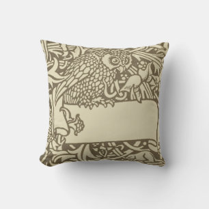 Vintage Owl Bookplate Arts and Crafts Walter Crane Throw Pillow