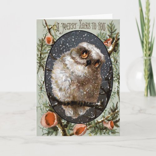 Vintage Owl Christmas Holiday Card