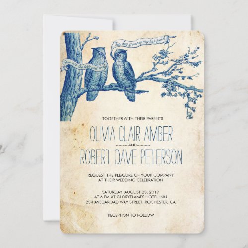 Vintage Owl Couple in Tree Wedding Invites