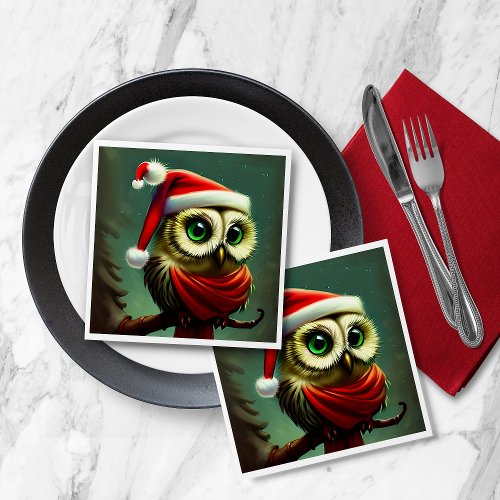Vintage Owl Cute Rustic Christmas Paper Dinner Napkins