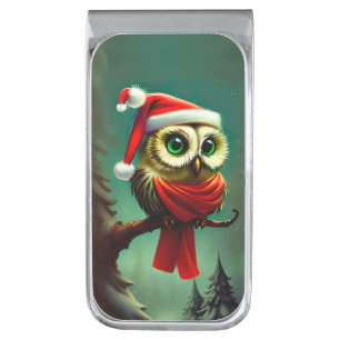 Vintage Owl Cute Rustic Christmas Silver Finish Money Clip