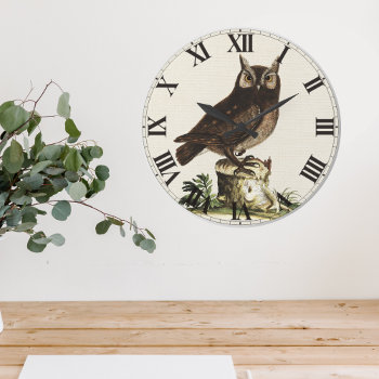 Vintage Owl Drawing Large Clock by BluePress at Zazzle