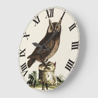 Vintage Owl Drawing Large Clock | Zazzle