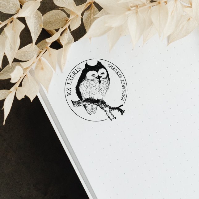 Vintage Owl, Elegant Ex Libris Book  Rubber Stamp (Creator Uploaded)