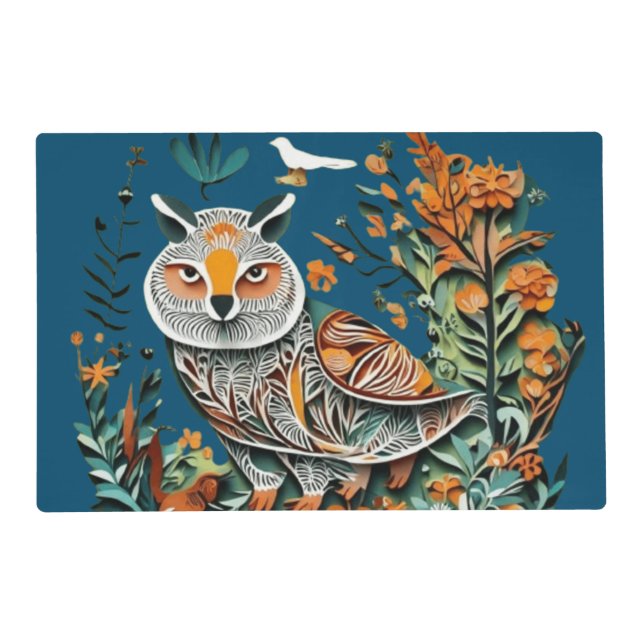Vintage owl floral unique design placemat (Front)