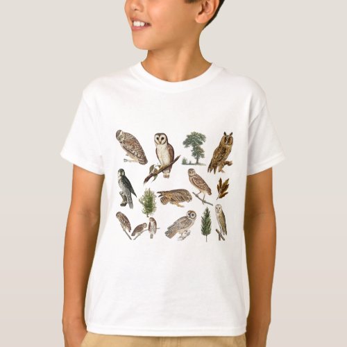 Vintage Owl Forest Pattern  T_Shirt