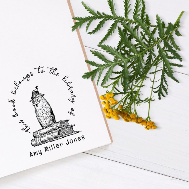Vintage Owl Handwritten Elegant Library Books Rubber Stamp (Creator Uploaded)