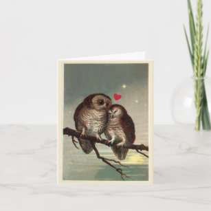 Vintage Owl Holiday, Romantic, or Valentine Card