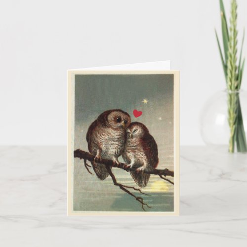 Vintage Owl Holiday Romantic or Valentine Card