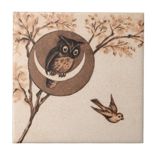 Vintage Owl in Moon Ceramic Tile