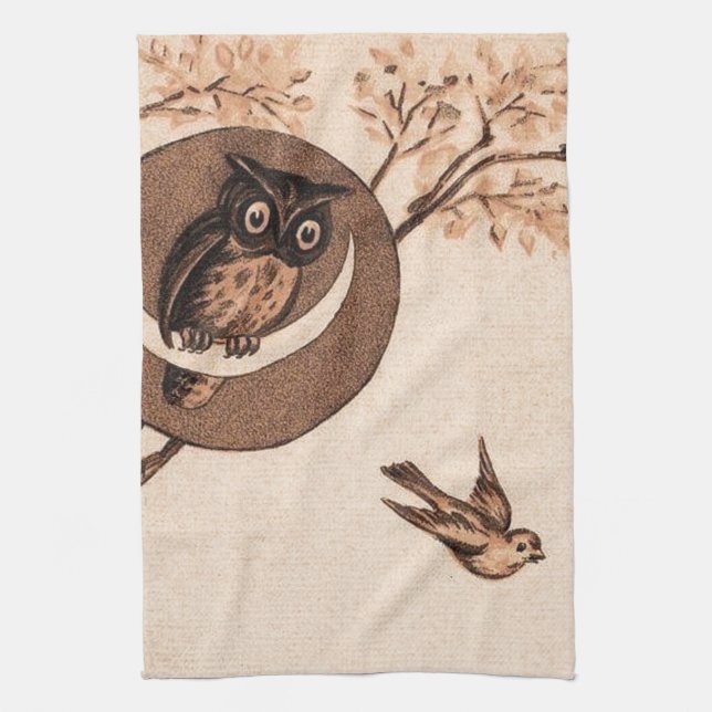 Vintage Owl in Moon Kitchen Towel (Vertical)