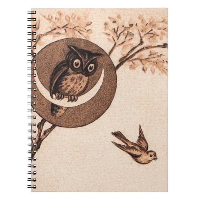 Vintage Owl in Moon Notebook (Front)