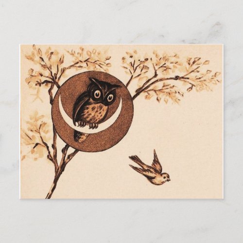 Vintage Owl in Moon Postcard