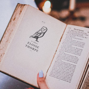 Vintage Owl & Initials Ex Libris Book Rubber Stamp