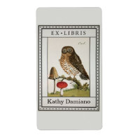 Vintage owl mushroom bookplate book plate