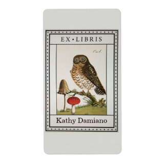 Vintage owl mushroom bookplate book plate