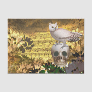 Vintage Owl on Skull Halloween Decoupage Tissue Pa Tissue Paper