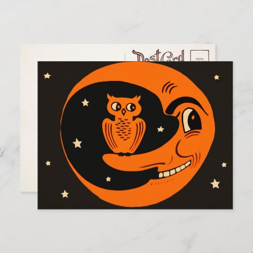 Vintage Owl on the Moon Postcard