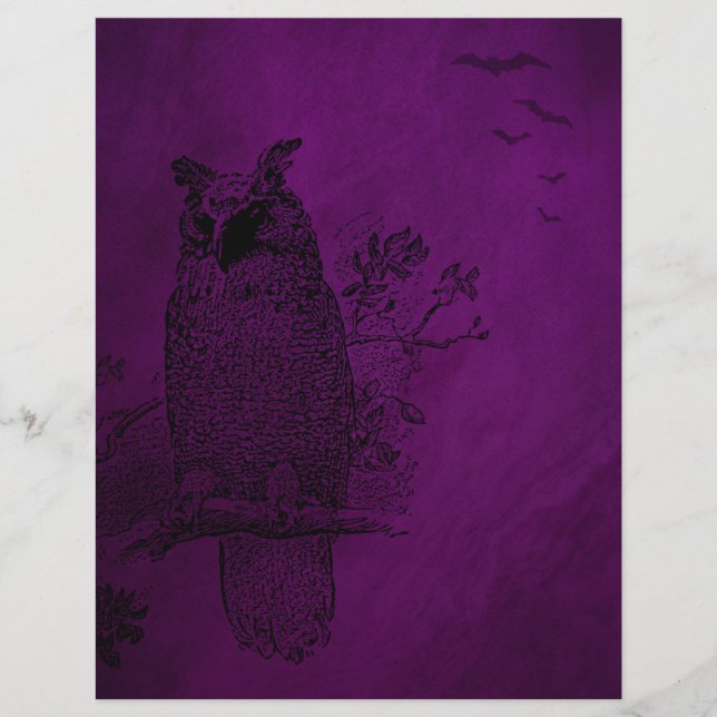 Vintage Owl Purple Scrapbook Paper (Front)