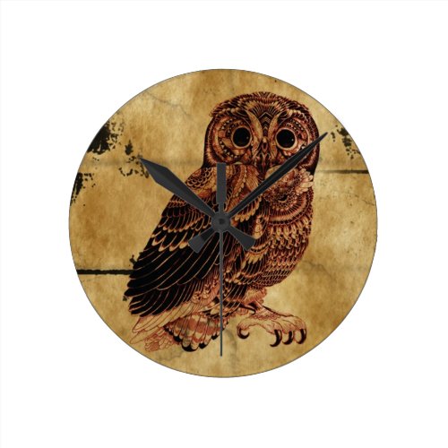 Vintage Owl Round Clock