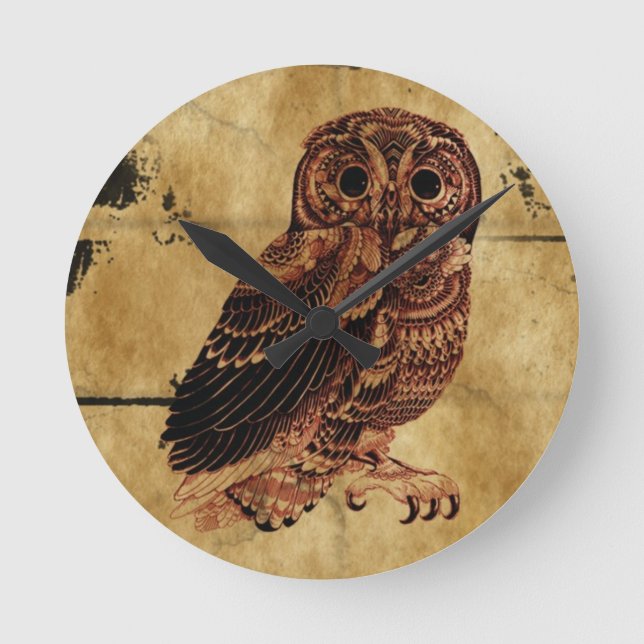 Vintage Owl Round Clock (Front)