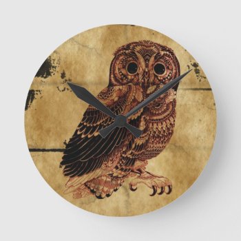 Vintage Owl Round Clock by GermanEmpire at Zazzle