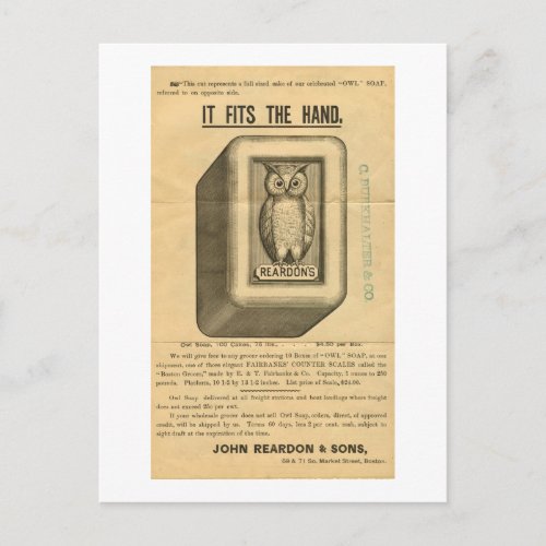 Vintage Owl Soap Ad _ It Fits The Hand Postcard