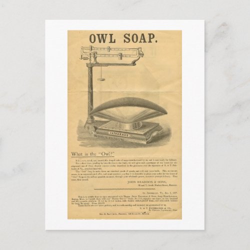 Vintage Owl Soap Advertisement Postcard