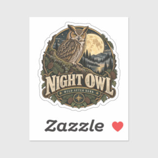 Vintage Owl Under Full Moon Sticker