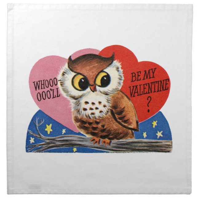Vintage Owl Valentine Cloth Napkin (Front)