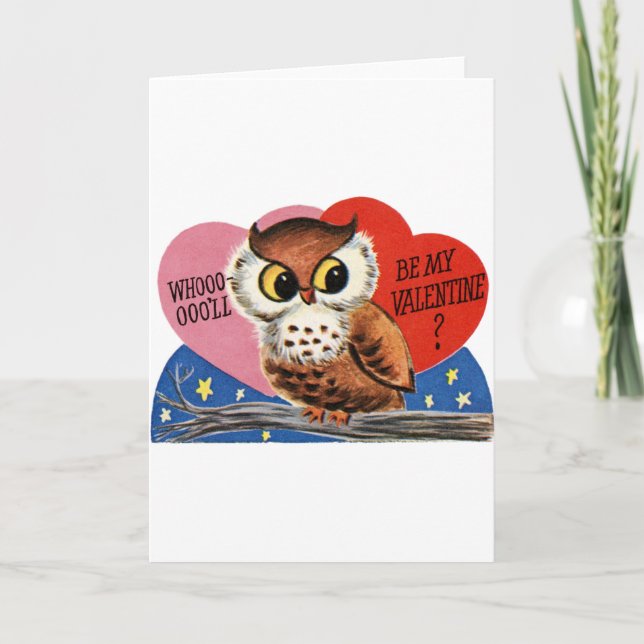 Vintage Owl Valentine Holiday Card (Front)