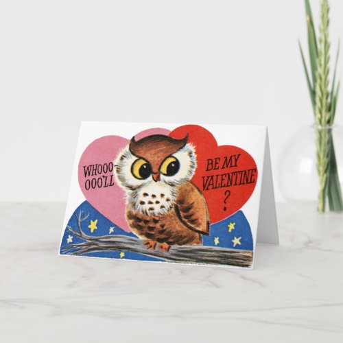 Vintage Owl Valentine Holiday Card