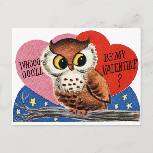 Vintage Owl Valentine Holiday Postcard