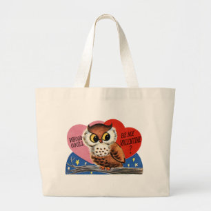 Vintage Owl Valentine Large Tote Bag
